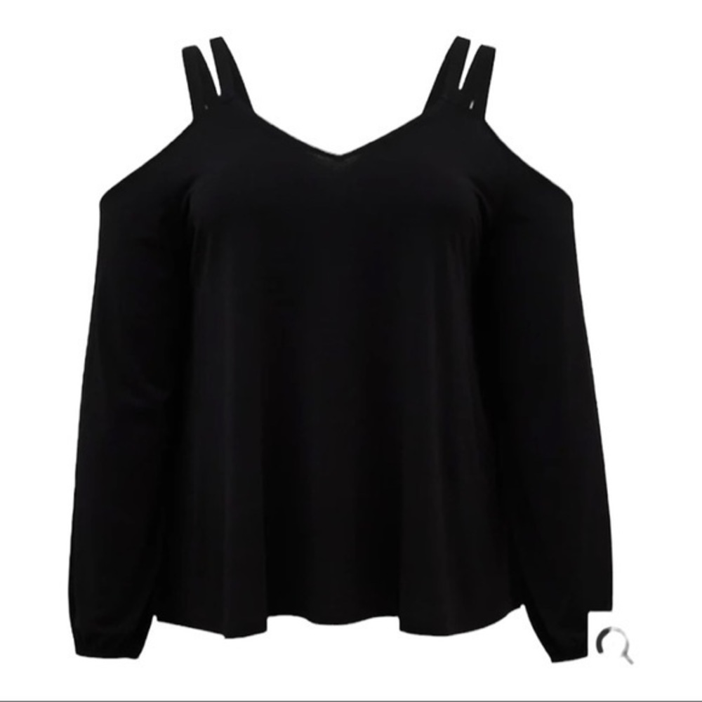 TORRID CREPE BALLOON SLEEVE COLD SHOULDER BLOUSE